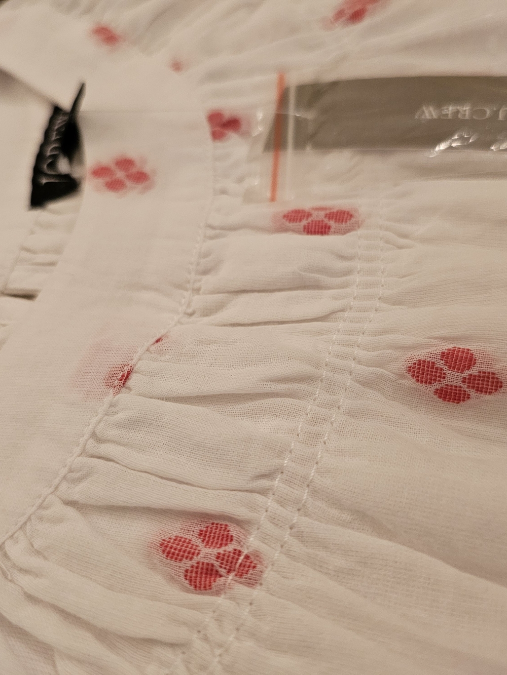 J.Crew Womens White Gauzy Top Smocked Neck Short Sleeve Red Embroidered Dots XXS - Picture 3 of 12